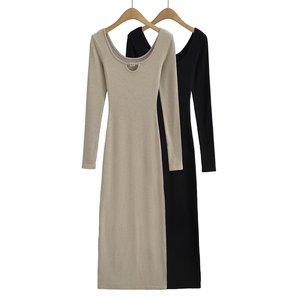 Vestido <span class=keywords><strong>de</strong></span> cintura alta con cuello cuadrado estilo Spice Girl, novedad <span class=keywords><strong>de</strong></span> otoño 2023 para mujer, vestido largo elástico con pedrería hueca para mujer - Product Image 4