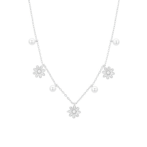 Amy Amy Pearl Necklace 925 <b>Silver</b> Flower Pendant Women's Everyday Wear Cute Style White Faux Pearl <b>Snake</b> <b>Chain</b> Jewelry - Product Image 1