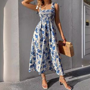 Robes longues décontractées sans manches à col halter, style bohème vintage ethnique à imprimé floral, de qualité supérieure, personnalisées pour femmes - Product Image 2