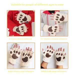Autumn Winter Warmth Cold-Proof Plush Half-Finger <strong>Gloves</strong> <strong>Cute</strong> Cat Paw Design Thickened Fleece Half Finger <strong>Gloves</strong> - Product Image 4