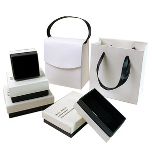 Custom Logo Modern Paper Jewelry <b>Case</b> Rectangle Lid and Base Gift Box with Gift Bag for Rings Necklace <b>Earrings</b> - Product Image 5