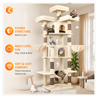 Arbre à chat de style japonais extra large, écologique, durable, en bois, avec poteaux à gratter, hamacs, condos et perchoirs robustes