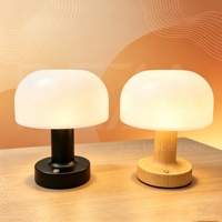 Lampe de table LED sans fil en forme de champignon, en métal et bois, à intensité variable tactile, portable, pour restaurant, chevet, hôtel, complexe hôtelier