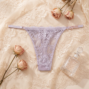 Tanga de Encaje Sexy para Mujer, con Pedrería, Letra LOVE, Cintura Baja, Ropa Interior Transparente Ultrafina, Lencería Femenina OEM ODM - Product Image 2