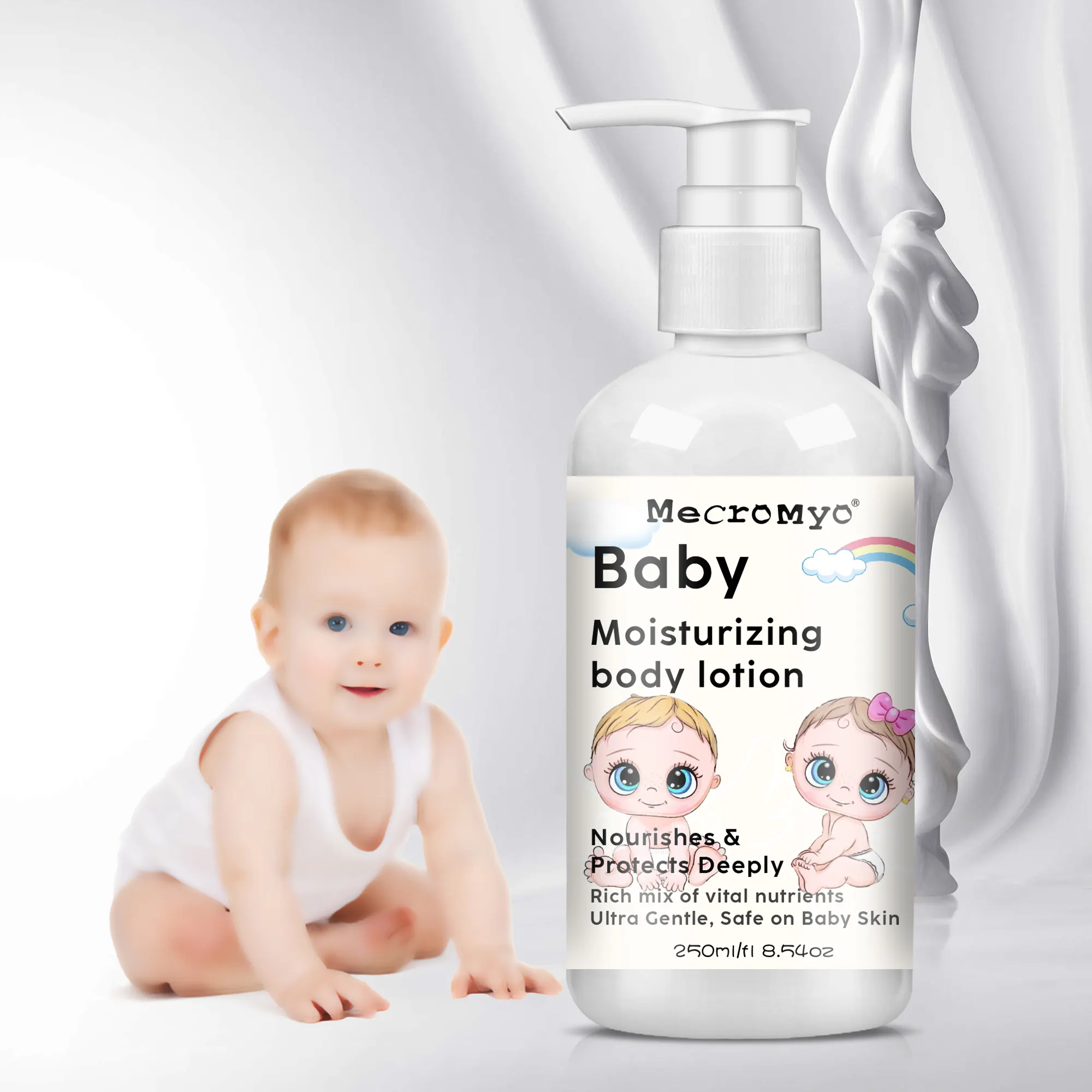 OEM/ODM Loción hidratante vegana para bebés Loción para aclarar la piel del bebé Loción para bebés