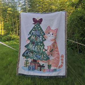 <b>Christmas</b> Cat Woven Tapestry - Festive Holiday <b>Wall</b> Hanging with <b>Tree</b> & Gifts, Soft Decorative Throw for Sofa, Bedroom, or Campi - Product Image 2