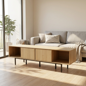 <span class=keywords><strong>Buffet</strong></span> rectangulaire <span class=keywords><strong>bas</strong></span> en <span class=keywords><strong>bois</strong></span> avec pieds en métal, design moderne <span class=keywords><strong>et</strong></span> nouveau, multi-compartiments, idéal pour les petits espaces - Product Image 3