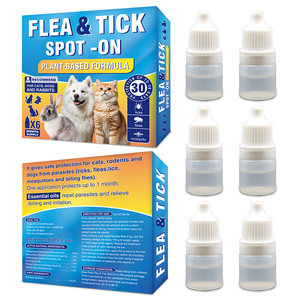 Prix d'usine en gros, nouveau lot de 6 gouttes anti-puces et anti-tiques à formule naturelle, huile essentielle pour chats, chiens et lapins, en stock - Product Image 1