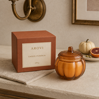 Arovi - Bougie Citrouille de Thanksgiving 430g, Bougie en Verre Citrouille Orange avec Couvercle en Verre, Emballage Cadeau de Luxe pour l'Automne
