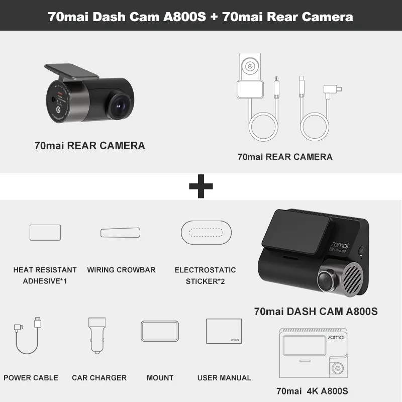 Stokta 70mai Dash kamera 4k A800s-1 çift kanal araba Video kaydedici Gps Adas kamera Dvr sürücü kaydedici Dash kamera 70mai
