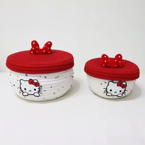 Panier de rangement en corde de coton avec couvercle, décor nœud papillon, boîte de rangement cosmétique, adorable boîte de rangement de bureau pour articles divers, motif dessin animé - Product Image 6