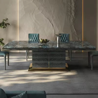Ensemble de table à manger rectangulaire moderne de luxe en marbre naturel pliable avec motif marbré pour la maison, l'appartement, la villa, l'hôtel
