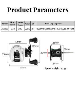 KALIOU Nouvelle Arrivée 3 + 1BB 6.3:1 MAX <span class=keywords><strong>Drag</strong></span> 8Kg White Bait Casting Sea Saltwater Baitcasting Fishing Reel - Product Image 3