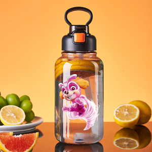 Cartoon Character Water Bottle With <b>Straw</b> For Kids <b>Plastic</b> Sport Drinkware Bpa Free Outdoor Activity Running Camping Use - Product Image 6