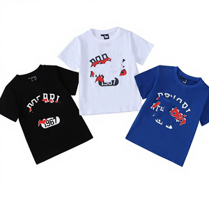 เสื้อคอตตอนสำหรับเด็กเสื้อสำหรับเด็กผู้ชายเสื้อพิมพ์ลายตัวอักษรเสื้อระบายอากาศคอกลมสำหรับ100% - Product Image 1