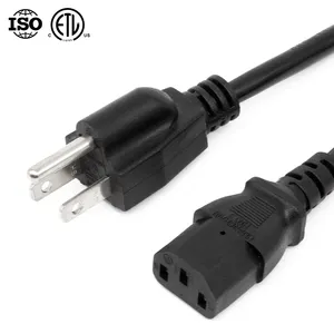 Negro 14awg 16awg 18awg US enchufe de 3 pines 5-15p a C13 extensión de red cable de alimentación NEMA