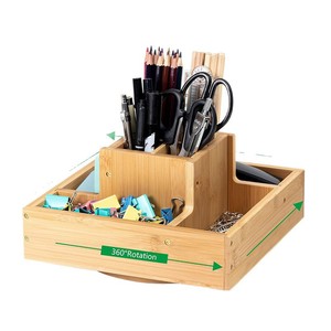 Organizador de Escritorio Giratorio de Bambú con Cajones para Almacenamiento de Artículos de Oficina - Product Image 5