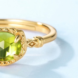 Delicato anello in argento Sterling 925 placcato oro con pietre preziose Petite regolabile semplice Birthstone anello peridoto naturale per le donne - Product Image 3