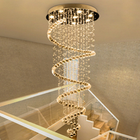Lustre moderne en cristal suspendu à fil pour escalier duplex long, avec télécommande LED, pour hôtel, salon