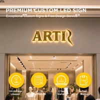 Letrero con Logotipo Retroiluminado en Oro Personalizado, Letras de Canal LED 3D de Acero Inoxidable, Señalización Comercial para Exteriores