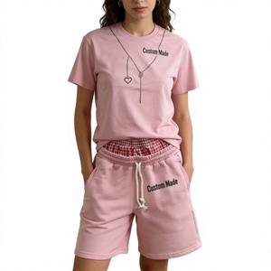 Ensembles de survêtements personnalisés pour femmes – Ensemble deux pièces coupe ample avec short à cordon de serrage et t-shirts à col rond - Product Image 1