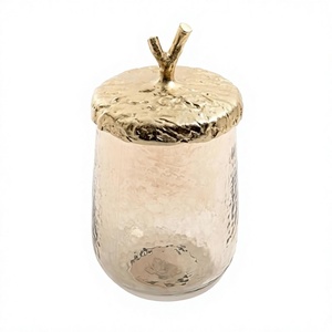 Marvelous Design Metal Gold Color Glass Jar For Serving Snacks Dry Fruits Sweets Jar Box At Cheap Price - Product Image 1