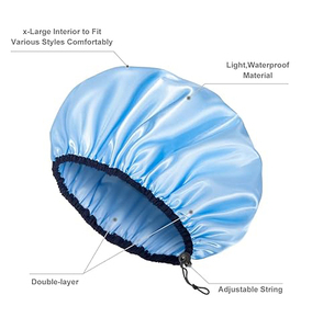 Gorro de Ducha de Plástico Impermeable de Doble Capa para Mujer, Personalizado, con Botón Ajustable, Material Grueso, para Uso en Interiores y Exteriores - Product Image 2