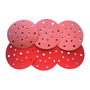 125 мм 5 "Красный глиноземный флокирующий шлифовальный диск с несколькими отверстиями для полировки автомобиля, шлифовальный круг