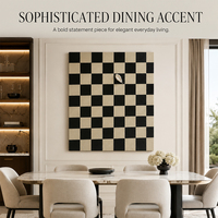 Toile d'art à motif damier optique avec texture tridimensionnelle de feuille sculptée, noir et crème, peinte à la main, décoration murale, vente en gros