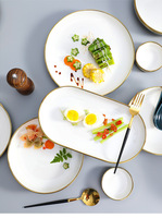 Service de table en porcelaine écologique biodégradable bleu marine et noir de style nordique pour la maison, les restaurants et les mariages