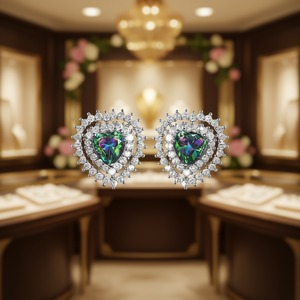 Eleganti Orecchini da Donna con Diamante Verde Naturale Taglio a Cuore, Stile Romantico per Uso Quotidiano E1511 - Product Image 2