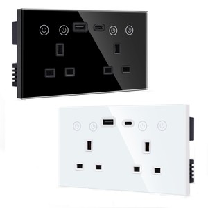 Bán buôn tùy chỉnh anh 86*146 mét Alexa đôi 13A Glass ổ cắm USB-A + Type-C 20 Wát nhanh chóng sạc tường tuya wifi thông minh ổ cắm - Product Image 1