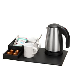 Bandeja de Bienvenida para Hotel con Hervidor Manual, Bandeja con Marco de MDF y Cuero Sintético para Uso Doméstico - Product Image 1