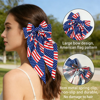 Barrette à cheveux avec nœud drapeau américain et pince crocodile, grande barrette patriotique en satin pour femme, accessoire pour fête du 4 juillet