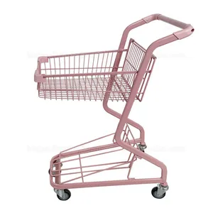 Hot Pink Double-Decker Japanese-Style Basket Tally Truck Shopping Cart For Convenience Store