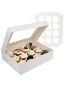 Bán buôn tùy chỉnh bánh hộp có thể tái chế cấp thực phẩm trắng Kraft Giấy Cupcake tráng miệng hộp với nắp rõ ràng cửa sổ - Product Image 6