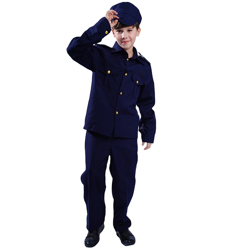 Boy's Cool Police Officer Uniform Halloween Party Cosplay Career Police Costume for Kids