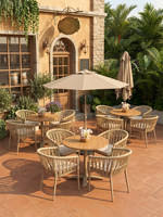 Ensemble table et chaises empilables d'extérieur en alliage d'aluminium, durable et de luxe léger, pour café, salon de thé, cour, villa, jardin, loisirs