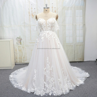 Offre Spéciale robe de mariée trapèze moderne de style européen avec dentelle française et train chapelle en mousseline de soie