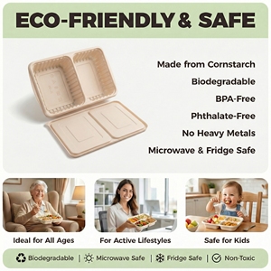 Boîte à emporter carrée à compartiments séparés en amidon de maïs, <span class=keywords><strong>vaisselle</strong></span> 100 % <span class=keywords><strong>compostable</strong></span> - Product Image 4