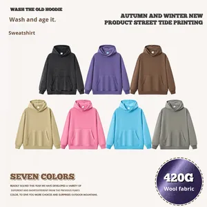 Venta de liquidación Ahorre $100 Pedidos $500 420g Heavyweight Washed Terry 100% Cotton Oversized American Retro Sudadera con capucha para hombre - Product Image 3