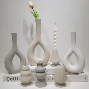 Современный домашний декор белая керамическая ваза круглые матовые пампасы вазы для цветов
