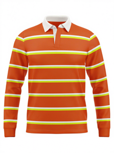 Camiseta de Rugby Unisex de Manga Larga a Rayas 100% Algodón, Ropa Deportiva que Absorbe la Humedad, Cuello Camisero, Ajuste Personalizado - Product Image 3