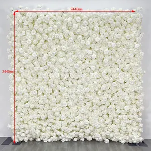 Wedding Decoration Supplies Hot Sale Artificial Flowers Wall Panels 3d White Rose 8x8 Flower Wall