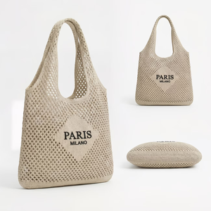 Nuove Borse Tote a Spalla Singola all'Ingrosso 2026 da Donna, Grande Capacità, Borsa da Spiaggia Lavorata a Maglia Traforata, Logo Personalizzato per l'Estate - Product Image 5