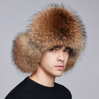 Gorro de Piel Auténtica al por Mayor, Gorro Ruso Ushanka de Piel de Zorro Natural, Gorro de Invierno Grueso y Cálido con Orejeras, Gorro de Piloto con Orejeras para Hombre