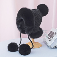Offre Spéciale femme hiver tricoté chapeaux pour femmes avec fermeture éclair garder le visage plus chaud pompons casquette