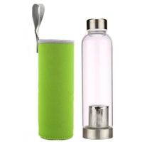 Bouteille d'eau en verre à haute teneur en borosilicate de voyage sportif en vente directe avec infuseur à thé et manchon en nylon