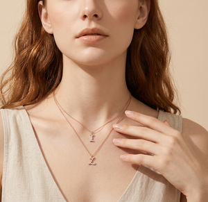 Most Popular Signature Letter Jewellery Collection 18K Rose Gold Real Natural Diamond Initial Pendant <b>Necklace</b> Layered Wear - Product Image 4