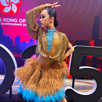 Costume de compétition de danse latine sur mesure Vennystyle |   Vêtements de scène ornés de franges, de strass et de motifs floraux